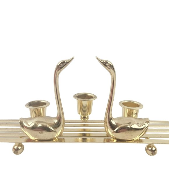 Vintage Christmas Around The World Swans Brass 3 Candle Stick Holder Home Decor - Picture 6 of 9